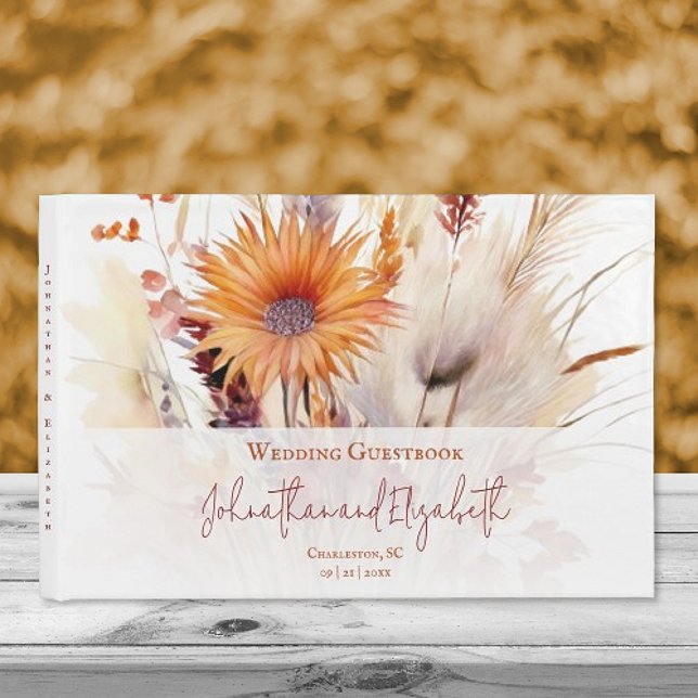 Livro De Visitas Autumn Boho Floral Wedding | Branco (Autumn Boho Floral White Wedding Guestbook)