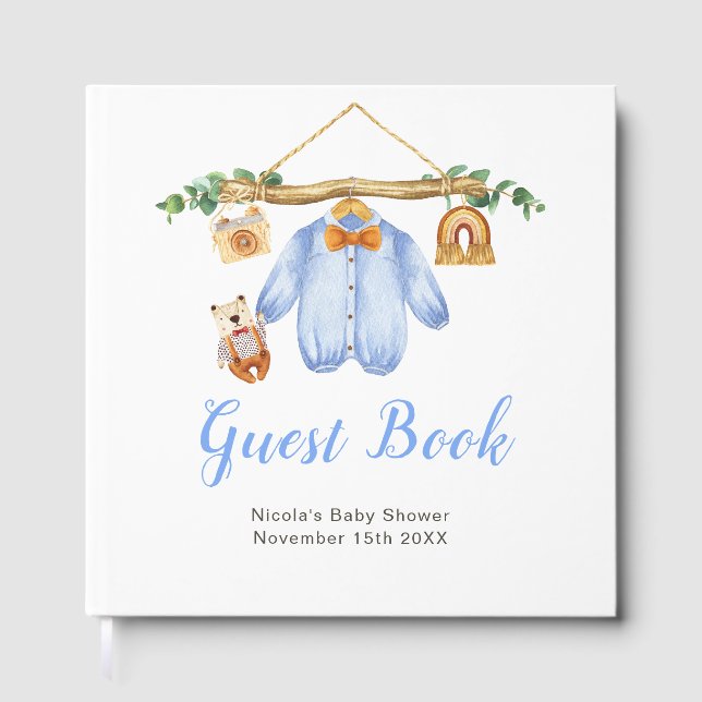 Livro De Visitas Autumn Fall Clothes Line Boy Baby Shower (Frente)