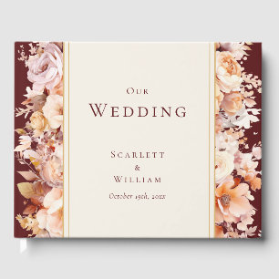 Livro De Visitas Autumn Floral Burgundy Cream Wedding