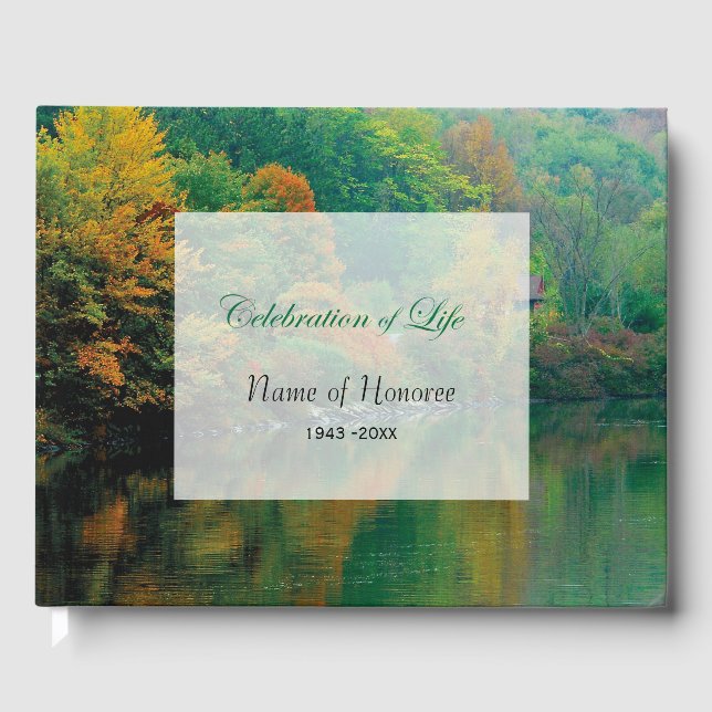 Livro De Visitas Autumn Lake Scene Celebration of Life (Frente)