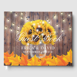 Livro De Visitas Autumn Sunflower Jar String Luz Casamento Russo