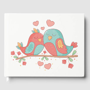 Livro De Visitas Aves de Chá de panela de Casamento Rosa e Azul