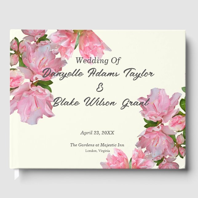 Livro De Visitas Azaleas Rosa Elegante e Casamento Floral de Ivory (Frente)
