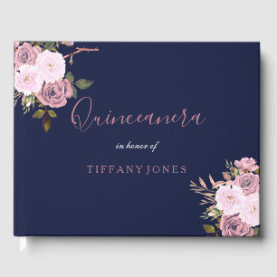 Livro De Visitas Azuis marinhos & Guestbook floral Dourado