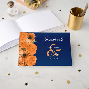 Livro De Visitas Azul com a laranja cor-de-rosa & o Guestbook da