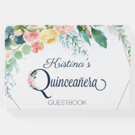 Livro De Visitas Azul cor-de-rosa Quinceañera Floral Quinceañera An