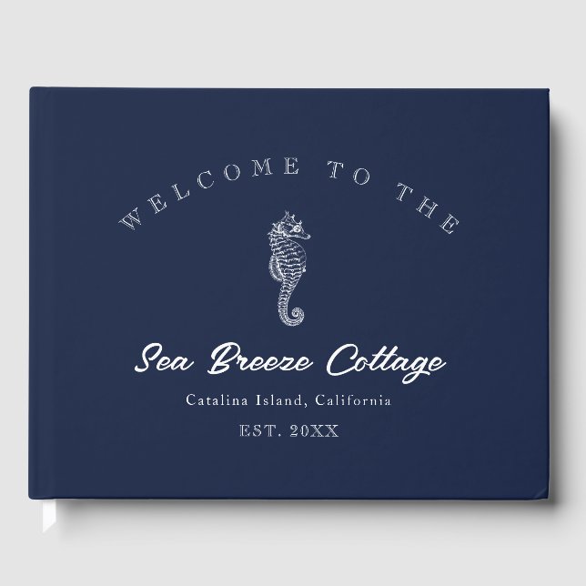 Livro De Visitas Azul e Cavalo-marinho branco inspirados na safra (Frente)