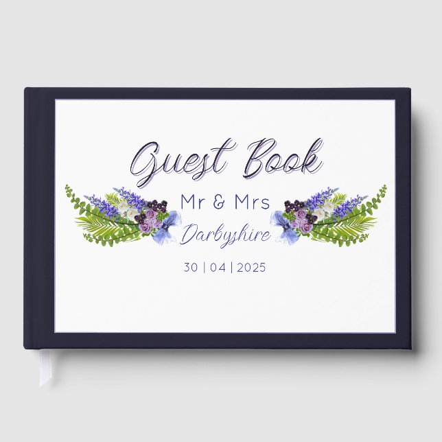 Livro De Visitas Azul e floral roxo  (Frente)