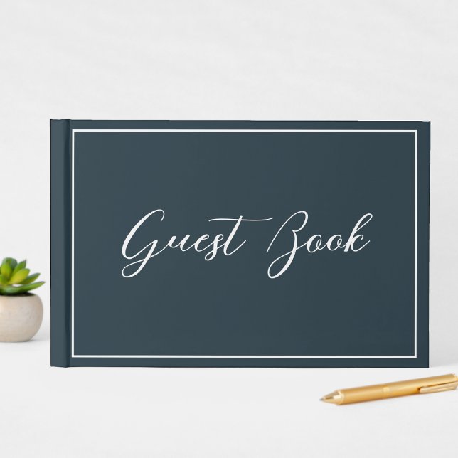 Livro De Visitas Azul Marinho Caligrafia Script Limpo Simples (Criador carregado)