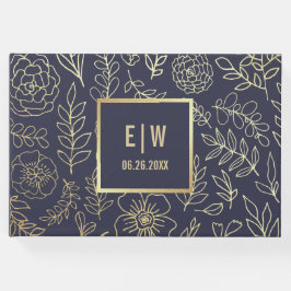 Livro De Visitas Azul Marinho | Casamento Dourado