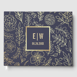 Livro De Visitas Azul Marinho | Casamento Dourado