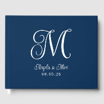 Azul Marinho e Branco Lindo Monograma de Casamento