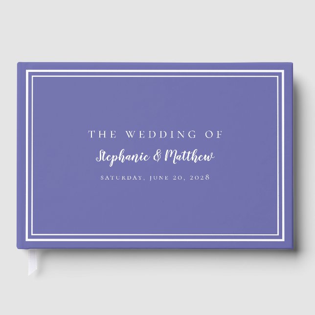 Livro De Visitas Azul Periwinkle Chic Simples Moderno Casamento Ele (Frente)