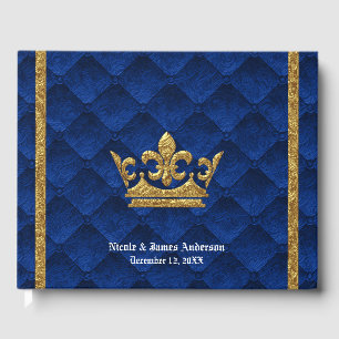 Livro De Visitas Azul Real e Coroa Dourada Elegância Glamour Casame