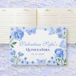 Livro De Visitas Baby Blue Floral Quinceañera 15 Birthday