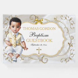 Livro De Visitas Baby Boy Baptism Christening White e Dourada Cruz