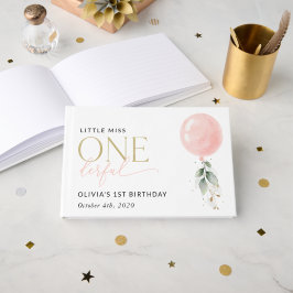 Livro De Visitas Balão Rosa, Eucalipto, Folhagem, Primeiro Aniversá