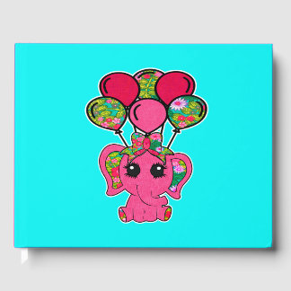 Livro De Visitas Balões de Elefante Floral Rosa