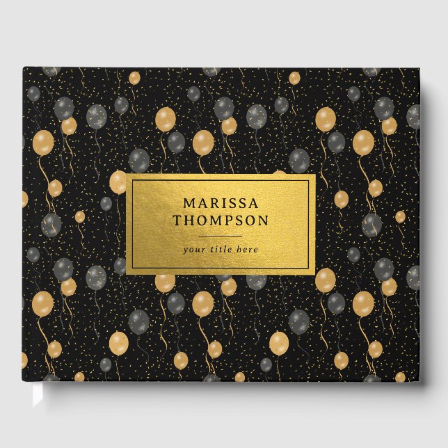 Livro De Visitas Balões Negros e Dourados Elegantes (Frente)