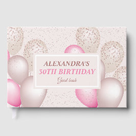 Livro De Visitas Balões Rosa Bege Elegantes para Aniversário