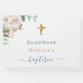 Livro De Visitas Baptism eucalyptus greenery, foto floral branca