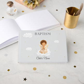 Livro De Visitas Baptism Guest Book for Boy with Angel Personalized