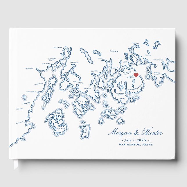 Livro De Visitas Bar Harbour Maine Map Hardcover Wedcover Book (Frente)