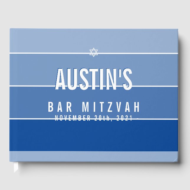 Livro De Visitas BAR MITZVAH azul real ombre moderno (Frente)