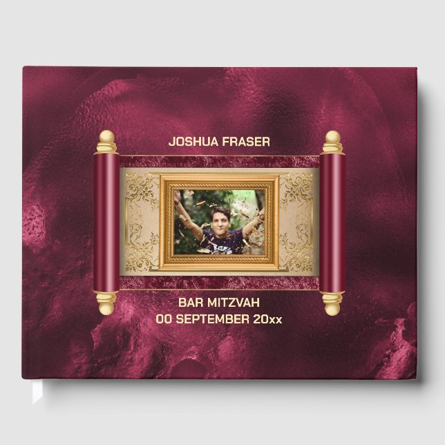 Livro De Visitas Bar mitzvah burgundy marble gold scrochic (Frente)