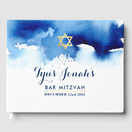 Livro De Visitas BAR MITZVAH — cor azul-aquosa inteligente estrela