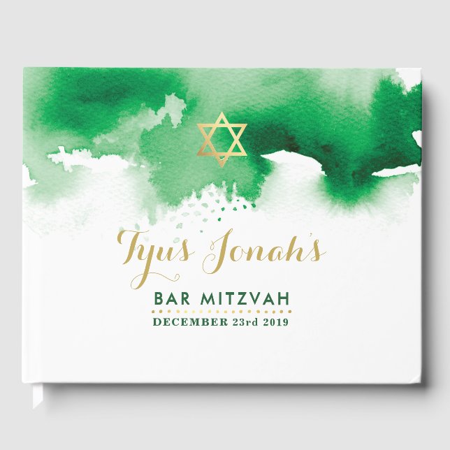 Livro De Visitas BAR MITZVAH — cor verde-aquarela legal estrela dou (Frente)