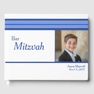 Livro De Visitas Bar Mitzvah de Foto em Branco Azul