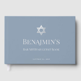 Livro De Visitas Bar Mitzvah Dusty Blue Faux Silver Star of David 