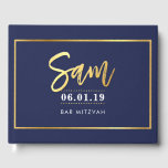 Livro De Visitas BAR MITZVAH MEMÓRIA marinho moderno   nome de ouro<br><div class="desc">pelo kat massard >> WWW.SIMPLYSWEETPAPERIE.COM << Por favor,  entre em contato comigo para obter os nomes personalizados de "efeito ouro" (por exemplo,  Sam) que eu tenho o prazer de ajudar :) ** kat@simplysweetpaperie.com</div>