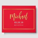 Livro De Visitas BAR MITZVAH moderno faux gold name calligrafia red<br><div class="desc">por kat massard >> WWW.SIMPLYSWEETPAPERIE.COM <<<< mais itens correspondentes no repositório</div>