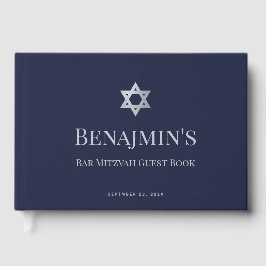 Livro De Visitas Bar Mitzvah Navy Blue Faux Silver Star of David