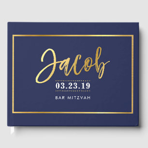 Livro De Visitas BAR MITZVAH, ouro falso moderno a marinho, JACOB