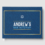 Livro De Visitas BAR MITZVAH smart bold type gold denim blue aqua<br><div class="desc">por kat massard >> WWW.SIMPLYSWEETPAPERIE.COM <<<</div>