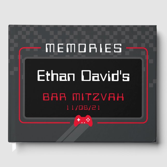 Livro De Visitas BAR MITZVAH WELCOME jogador legal trendy red black (Frente)