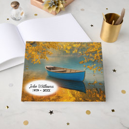 Livro De Visitas Barco a Remo Azul de Outono em um Lago