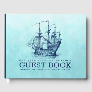 Livro De Visitas Barco náutico de velas ao vento azul-marinho