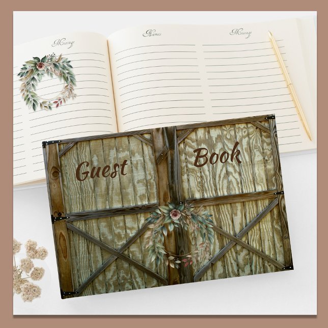 Livro De Visitas Barn Door e Rosa Floral Guest Book (Criador carregado)