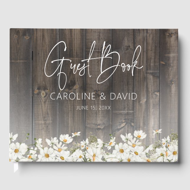 Livro De Visitas Barnwood and Daisies Rustic Wedding (Frente)