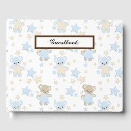 LIVRO DE VISITAS BARRAS AZUIS E TAN TEDDY COM ESTRELAS