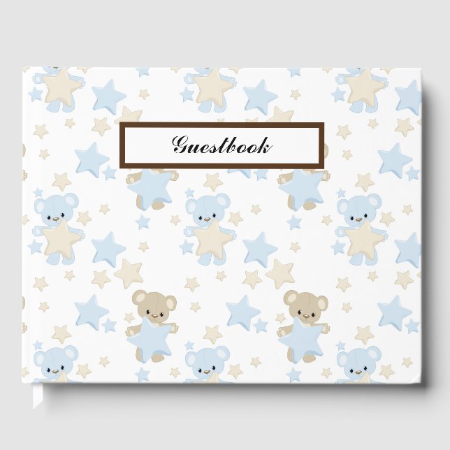 LIVRO DE VISITAS BARRAS AZUIS E TAN TEDDY COM ESTRELAS (Frente)