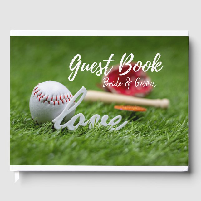 Livro De Visitas Baseball com palavra LOVE com casamento de luvas e (Frente)