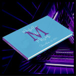 Livro De Visitas Bat Mitzvah Monograma Sky Blue Purple White Sign-i<br><div class="desc">Este elegante e minimalista Bat Mitzvah do partido Guest Book tem um fundo azul-céu,  monograma roxo e texto branco de script. Fácil de personalizar,  basta alterar ou excluir o nome de exemplo e o texto na frente e na coluna. Todos os Direitos Reservados © 2024 Alan & Marcia Socolik.</div>