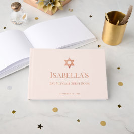 Livro De Visitas Bat Mitzvah Pink Rose Gold Star of David Jewish 