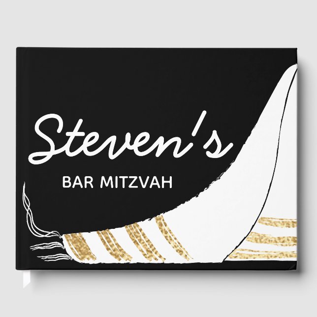 Livro De Visitas Bat ou Bar do Partido Mitzvah Black Dourado Guest  (Frente)