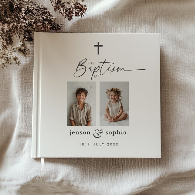 Livro De Visitas Batismo Conjunto 2 Foto (Zazzle Joint Baptism 2 Photo Guest Book
)